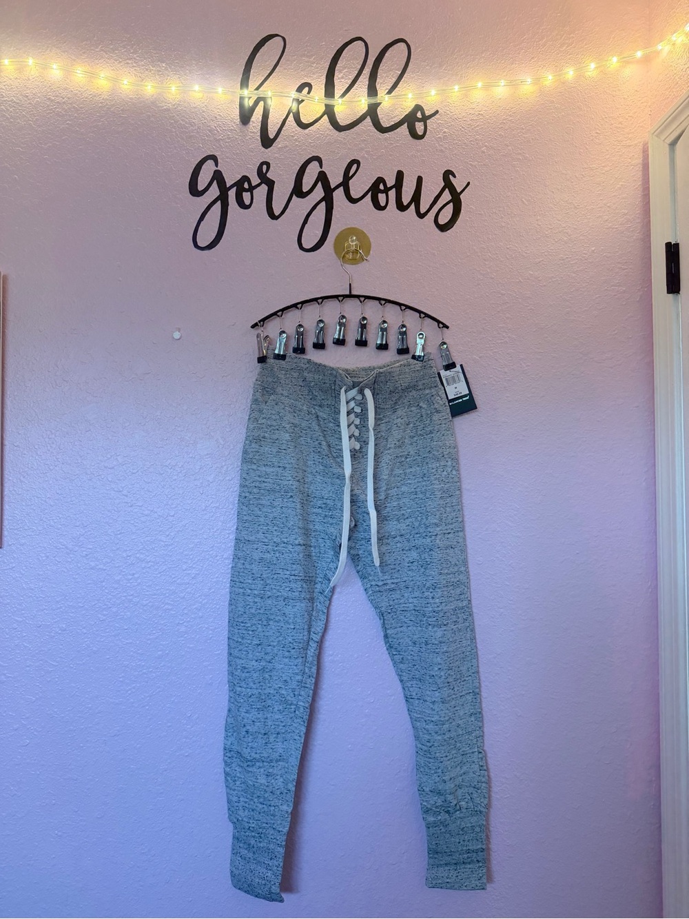 Womens Gray Knit Jogger Pants with Drawstring